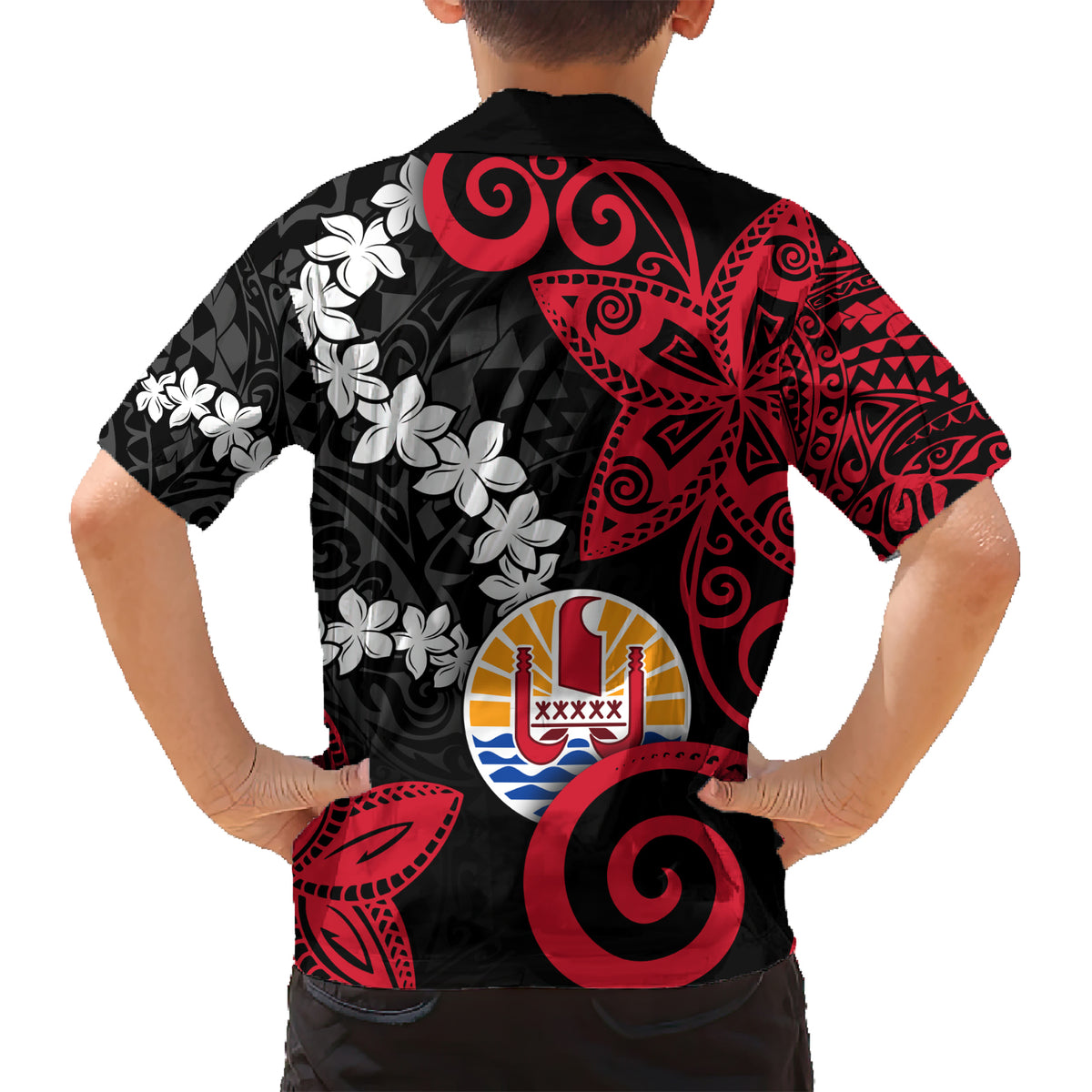 Tahiti Heiva Festival Family Matching Short Sleeve Bodycon Dress and Hawaiian Shirt Floral Pattern With Coat Of Arms LT05 - Polynesian Pride
