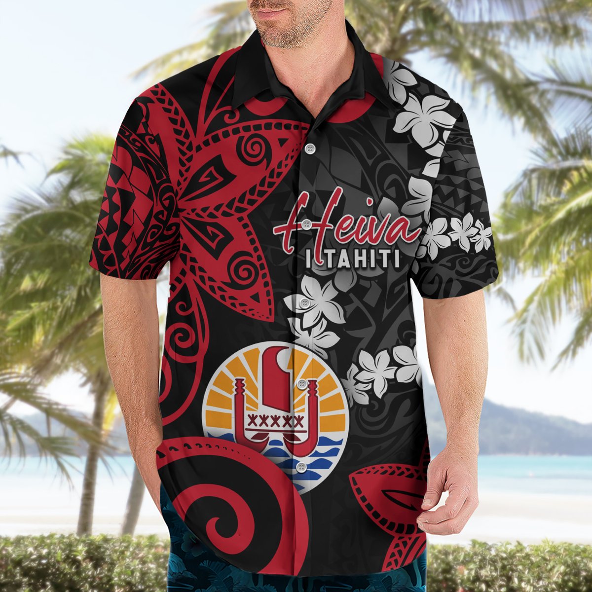Tahiti Heiva Festival Hawaiian Shirt Floral Pattern With Coat Of Arms LT05 - Polynesian Pride