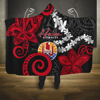 Tahiti Heiva Festival Hooded Blanket Floral Pattern With Coat Of Arms LT05 One Size Black - Polynesian Pride