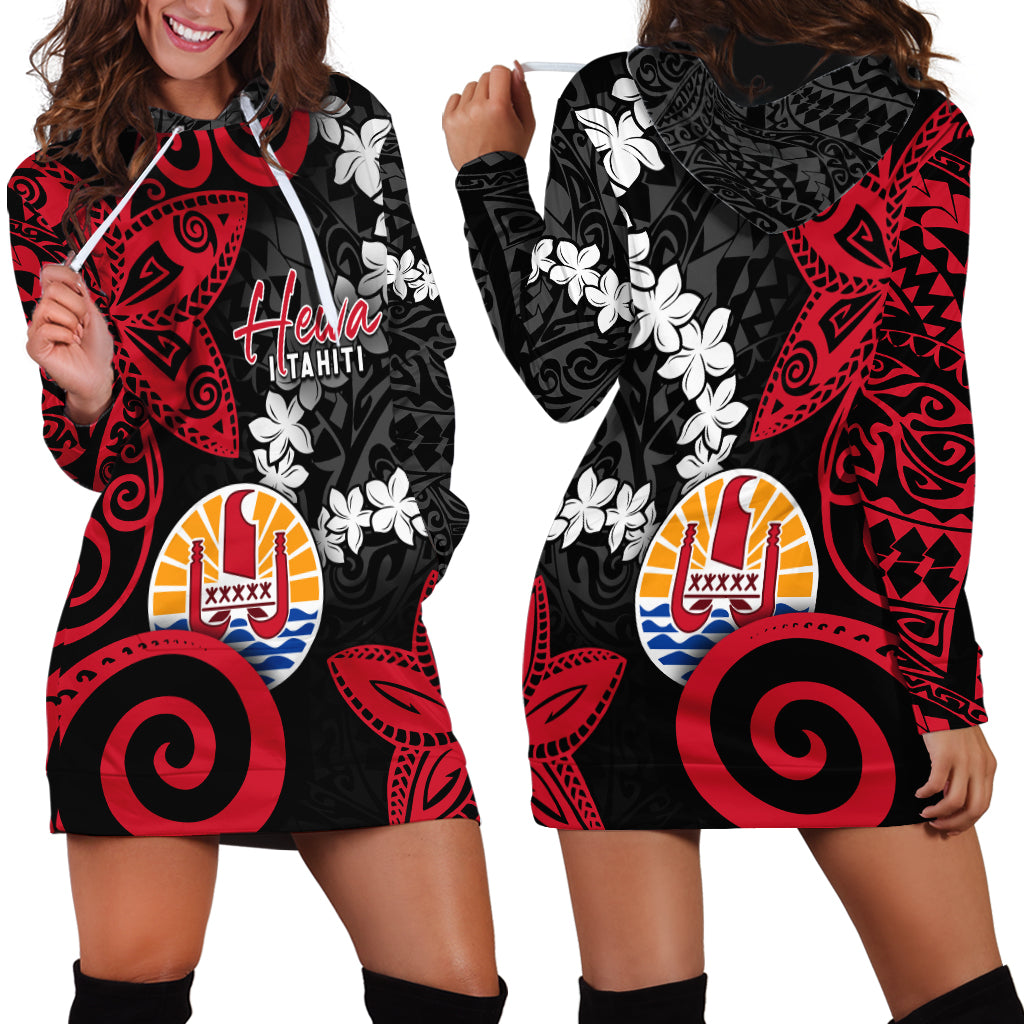 Tahiti Heiva Festival Hoodie Dress Floral Pattern With Coat Of Arms LT05 - Polynesian Pride