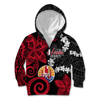Tahiti Heiva Festival Kid Hoodie Floral Pattern With Coat Of Arms LT05 Zip Hoodie Black - Polynesian Pride