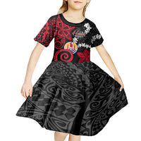 Tahiti Heiva Festival Kid Short Sleeve Dress Floral Pattern With Coat Of Arms LT05 - Polynesian Pride