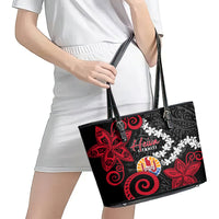Tahiti Heiva Festival Leather Tote Bag Floral Pattern With Coat Of Arms LT05 - Polynesian Pride