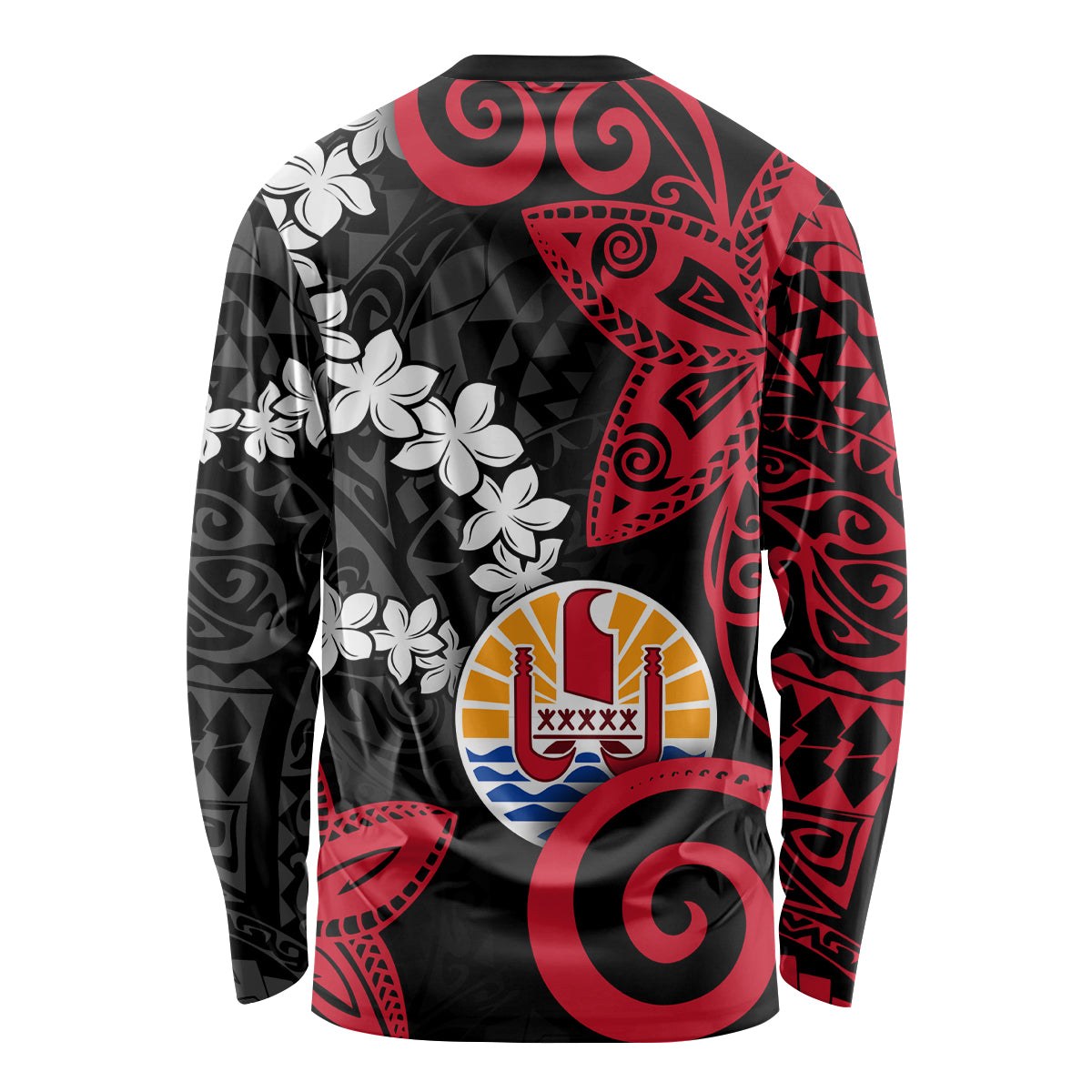 Tahiti Heiva Festival Long Sleeve Shirt Floral Pattern With Coat Of Arms LT05 - Polynesian Pride