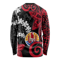 Tahiti Heiva Festival Long Sleeve Shirt Floral Pattern With Coat Of Arms LT05 - Polynesian Pride