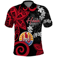 Tahiti Heiva Festival Polo Shirt Floral Pattern With Coat Of Arms LT05 Black - Polynesian Pride