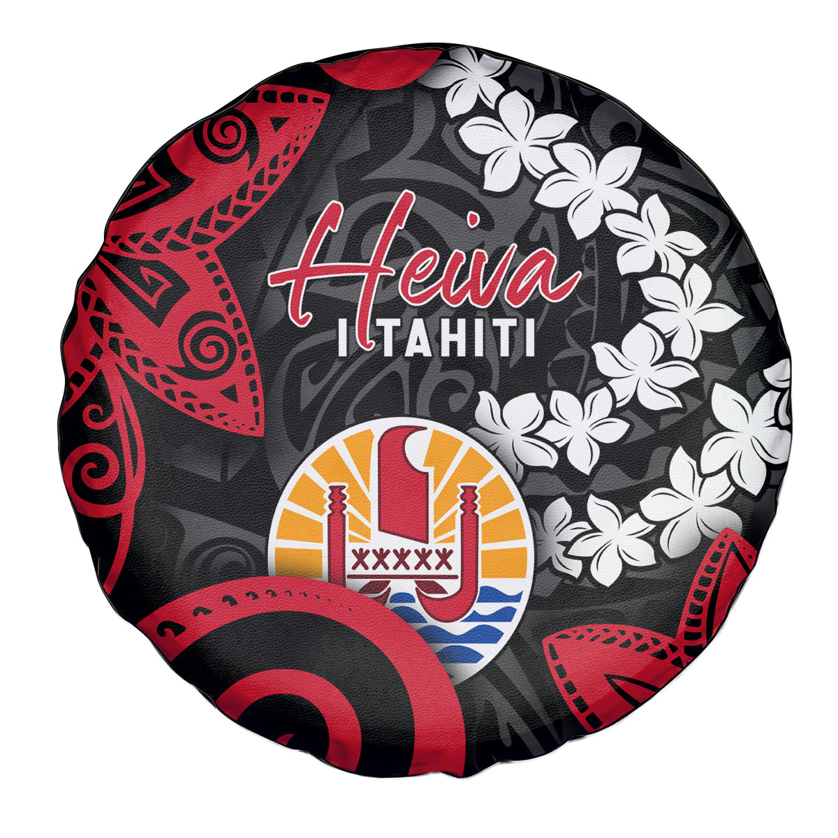 Tahiti Heiva Festival Spare Tire Cover Floral Pattern With Coat Of Arms LT05 - Polynesian Pride