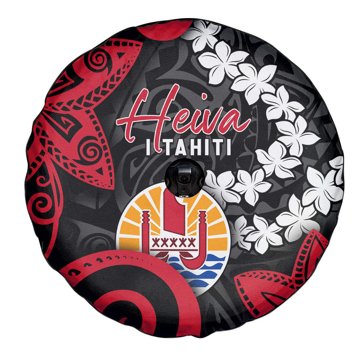 Tahiti Heiva Festival Spare Tire Cover Floral Pattern With Coat Of Arms LT05 - Polynesian Pride