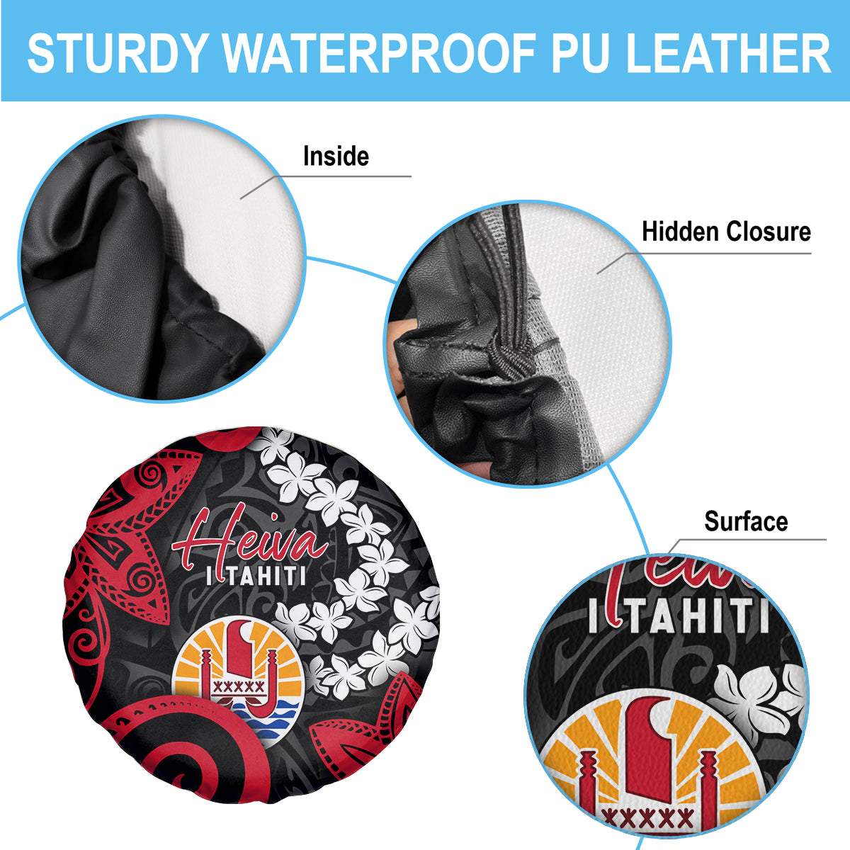 Tahiti Heiva Festival Spare Tire Cover Floral Pattern With Coat Of Arms LT05 - Polynesian Pride
