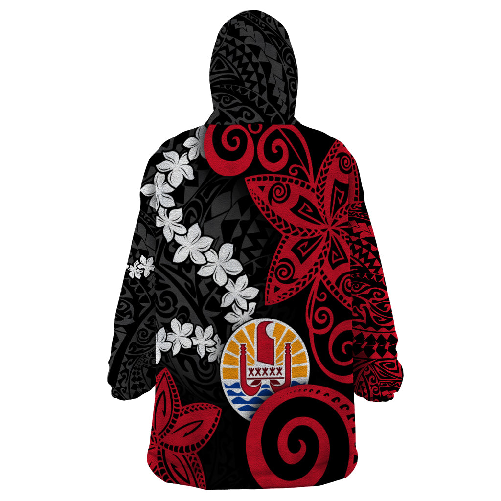 Tahiti Heiva Festival Wearable Blanket Hoodie Floral Pattern With Coat Of Arms LT05 - Polynesian Pride