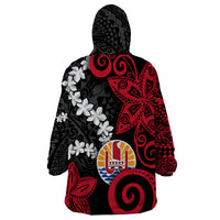 Tahiti Heiva Festival Wearable Blanket Hoodie Floral Pattern With Coat Of Arms LT05 - Polynesian Pride