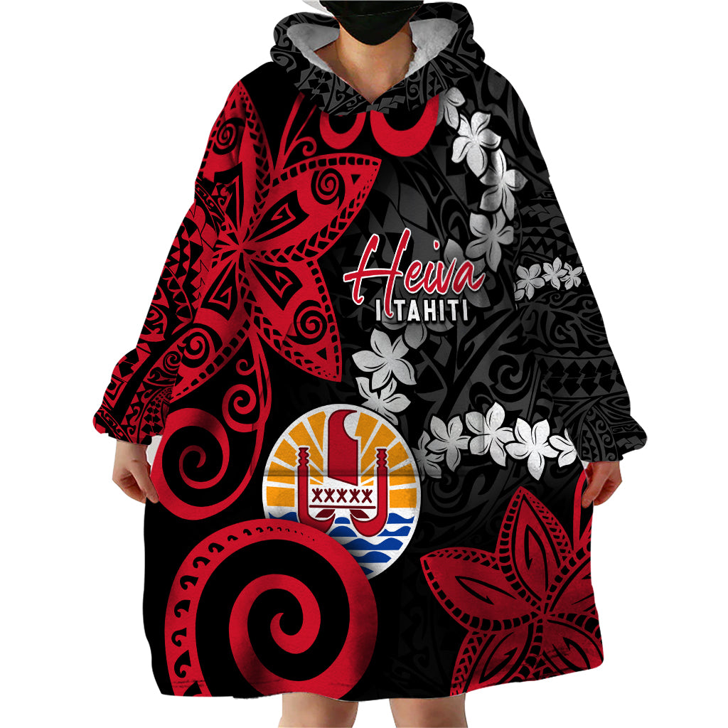 Tahiti Heiva Festival Wearable Blanket Hoodie Floral Pattern With Coat Of Arms LT05 - Polynesian Pride