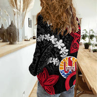 Tahiti Heiva Festival Women Casual Shirt Floral Pattern With Coat Of Arms LT05 - Polynesian Pride