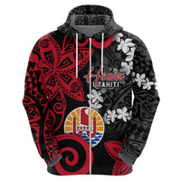 Tahiti Heiva Festival Zip Hoodie Floral Pattern With Coat Of Arms LT05 - Polynesian Pride