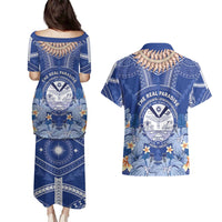 Marshall Islands Jemenei Day Couples Matching Puletasi and Hawaiian Shirt Polynesian Tribal Tattoo Seashell Necklace LT05 - Polynesian Pride