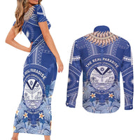 Marshall Islands Jemenei Day Couples Matching Short Sleeve Bodycon Dress and Long Sleeve Button Shirt Polynesian Tribal Tattoo Seashell Necklace LT05 - Polynesian Pride