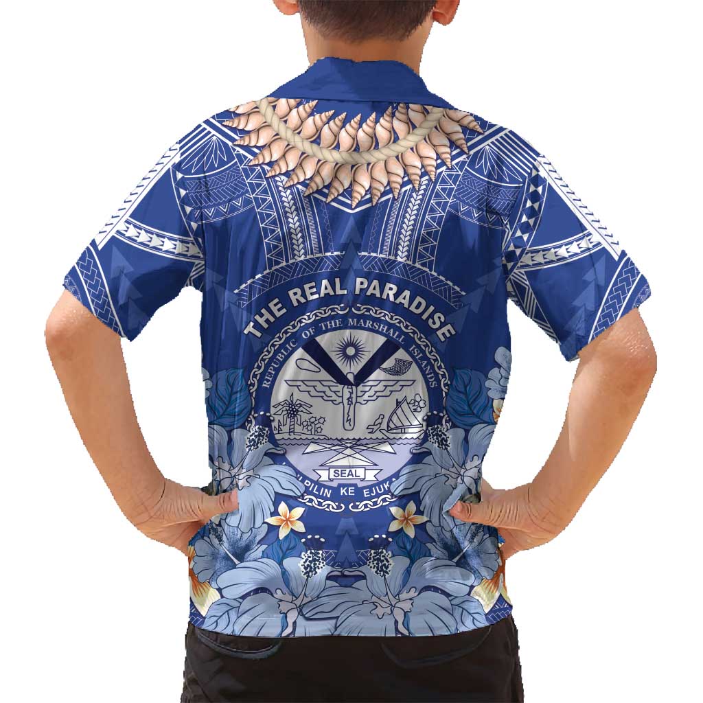 Marshall Islands Jemenei Day Family Matching Off Shoulder Maxi Dress and Hawaiian Shirt Polynesian Tribal Tattoo Seashell Necklace LT05 - Polynesian Pride