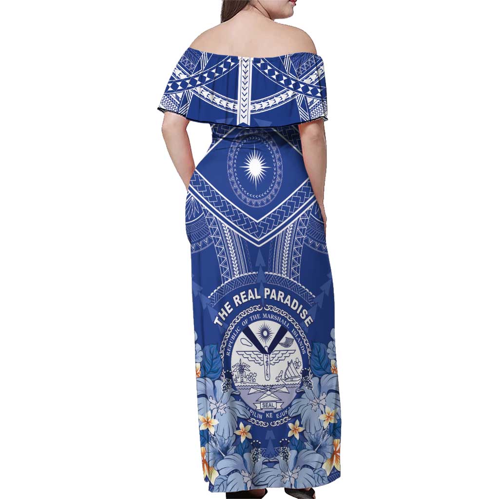 Marshall Islands Jemenei Day Family Matching Off Shoulder Maxi Dress and Hawaiian Shirt Polynesian Tribal Tattoo Seashell Necklace LT05 - Polynesian Pride