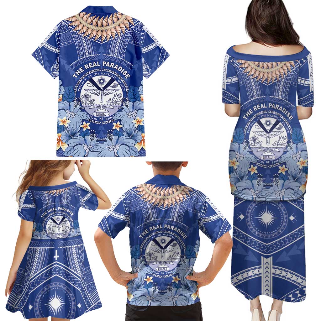 Marshall Islands Jemenei Day Family Matching Puletasi and Hawaiian Shirt Polynesian Tribal Tattoo Seashell Necklace LT05 - Polynesian Pride