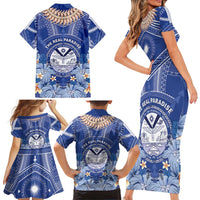 Marshall Islands Jemenei Day Family Matching Short Sleeve Bodycon Dress and Hawaiian Shirt Polynesian Tribal Tattoo Seashell Necklace LT05 - Polynesian Pride