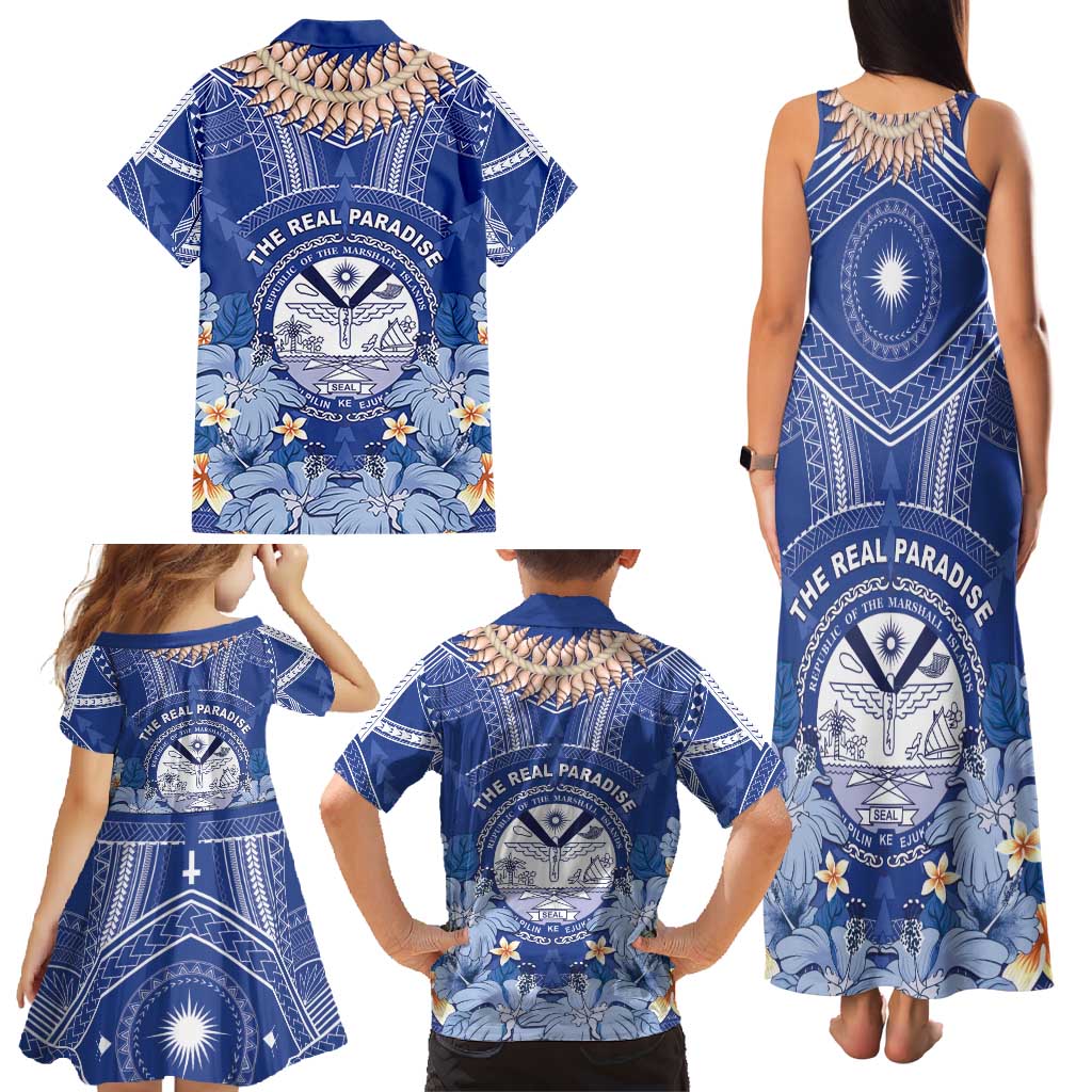 Marshall Islands Jemenei Day Family Matching Tank Maxi Dress and Hawaiian Shirt Polynesian Tribal Tattoo Seashell Necklace LT05 - Polynesian Pride