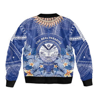 Marshall Islands Jemenei Day Sleeve Zip Bomber Jacket Polynesian Tribal Tattoo Seashell Necklace