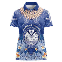Marshall Islands Jemenei Day Women Polo Shirt Polynesian Tribal Tattoo Seashell Necklace LT05 Female Blue - Polynesian Pride