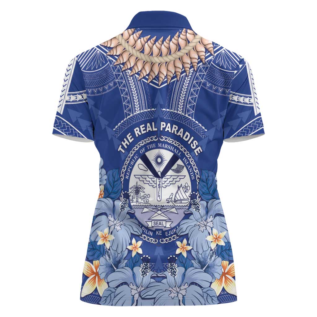 Marshall Islands Jemenei Day Women Polo Shirt Polynesian Tribal Tattoo Seashell Necklace LT05 - Polynesian Pride