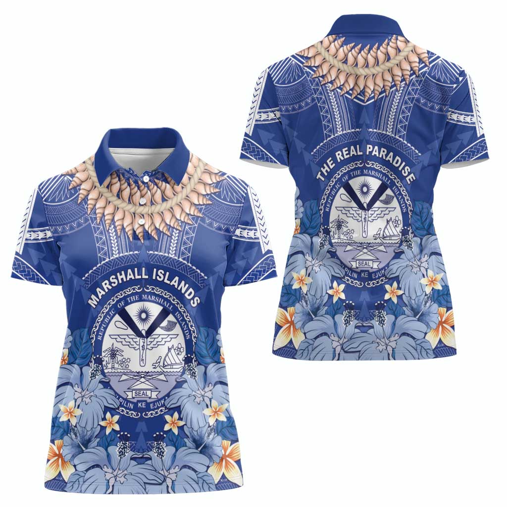Marshall Islands Jemenei Day Women Polo Shirt Polynesian Tribal Tattoo Seashell Necklace LT05 - Polynesian Pride