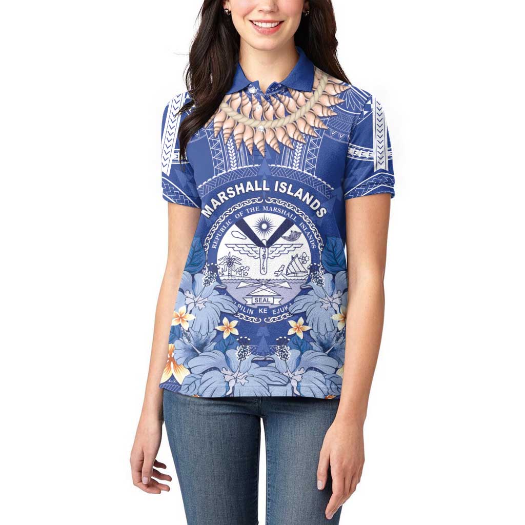 Marshall Islands Jemenei Day Women Polo Shirt Polynesian Tribal Tattoo Seashell Necklace LT05 - Polynesian Pride