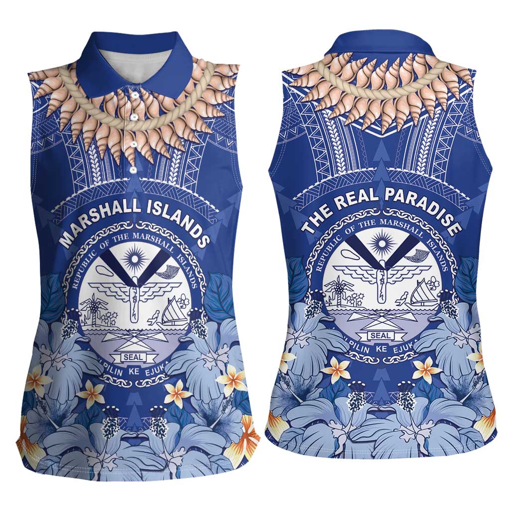 Marshall Islands Jemenei Day Women Sleeveless Polo Shirt Polynesian Tribal Tattoo Seashell Necklace LT05 - Polynesian Pride
