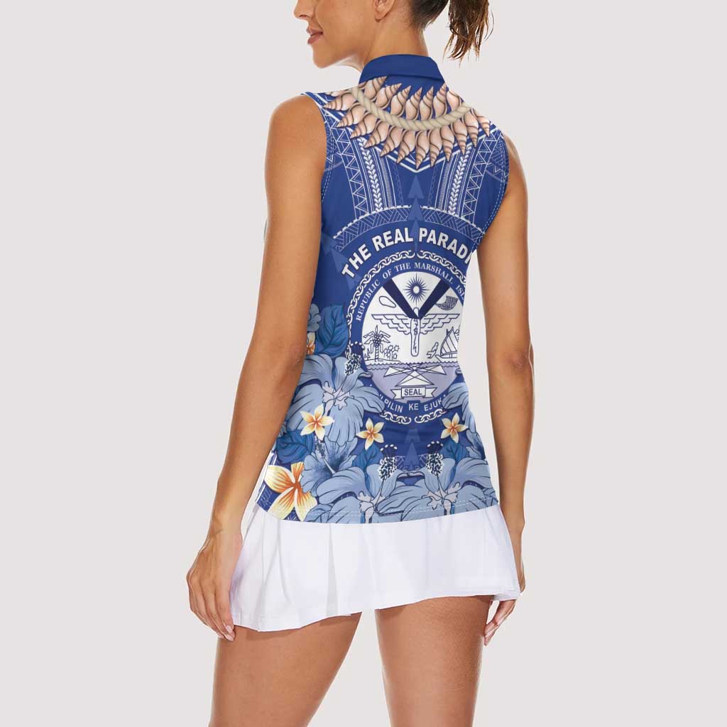 Marshall Islands Jemenei Day Women Sleeveless Polo Shirt Polynesian Tribal Tattoo Seashell Necklace LT05 - Polynesian Pride