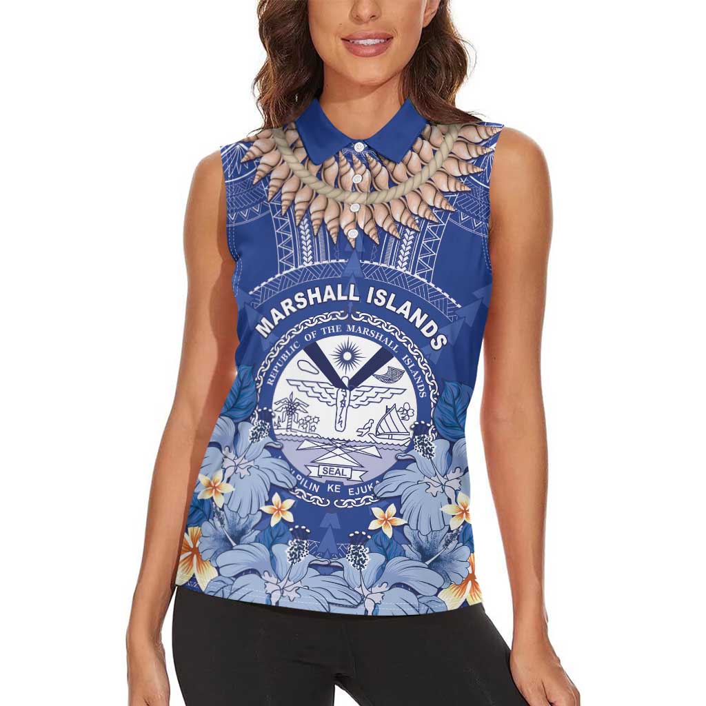 Marshall Islands Jemenei Day Women Sleeveless Polo Shirt Polynesian Tribal Tattoo Seashell Necklace LT05 - Polynesian Pride