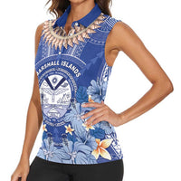 Marshall Islands Jemenei Day Women Sleeveless Polo Shirt Polynesian Tribal Tattoo Seashell Necklace LT05 - Polynesian Pride