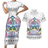 Guam Chamorro Liberation Day Couples Matching Short Sleeve Bodycon Dress and Hawaiian Shirt 81st Anniversary LT05 White - Polynesian Pride