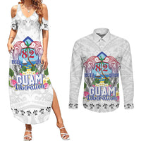 Guam Chamorro Liberation Day Couples Matching Summer Maxi Dress and Long Sleeve Button Shirt 82nd Anniversary LT05 White - Polynesian Pride