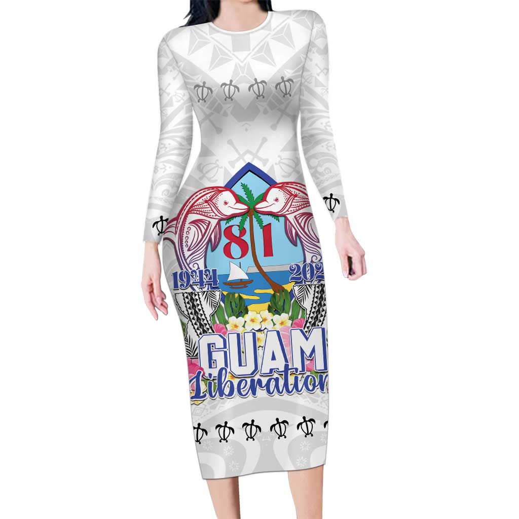 Guam Chamorro Liberation Day Family Matching Long Sleeve Bodycon Dress and Hawaiian Shirt 81st Anniversary LT05 Mom's Dress White - Polynesian Pride