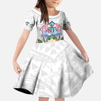 Guam Chamorro Liberation Day Family Matching Off The Shoulder Long Sleeve Dress and Hawaiian Shirt 81st Anniversary LT05 Daughter's Dress White - Polynesian Pride