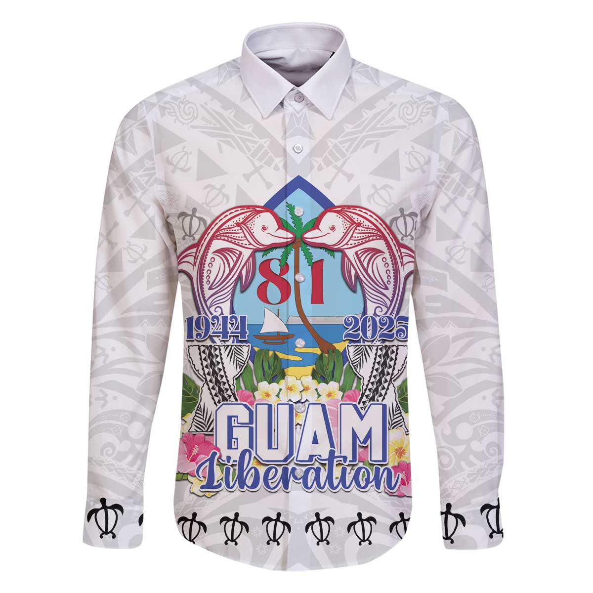 Guam Chamorro Liberation Day Family Matching Off The Shoulder Long Sleeve Dress and Hawaiian Shirt 81st Anniversary LT05 Dad's Shirt - Long Sleeve White - Polynesian Pride