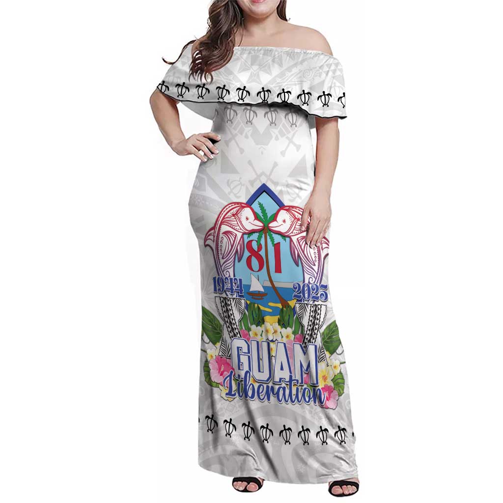 Guam Chamorro Liberation Day Family Matching Off Shoulder Maxi Dress and Hawaiian Shirt 81st Anniversary LT05 Mom's Dress White - Polynesian Pride