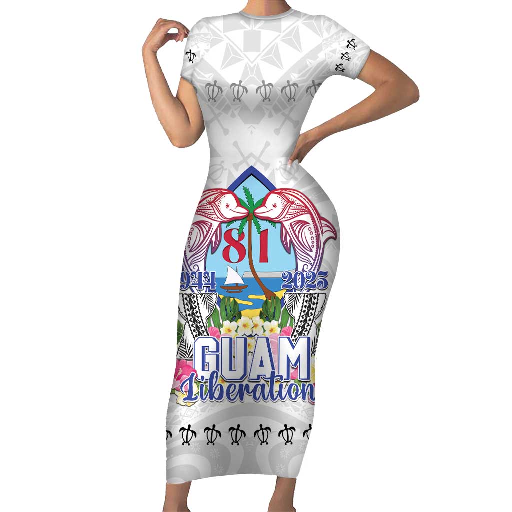 Guam Chamorro Liberation Day Family Matching Short Sleeve Bodycon Dress and Hawaiian Shirt 81st Anniversary LT05 Mom's Dress White - Polynesian Pride