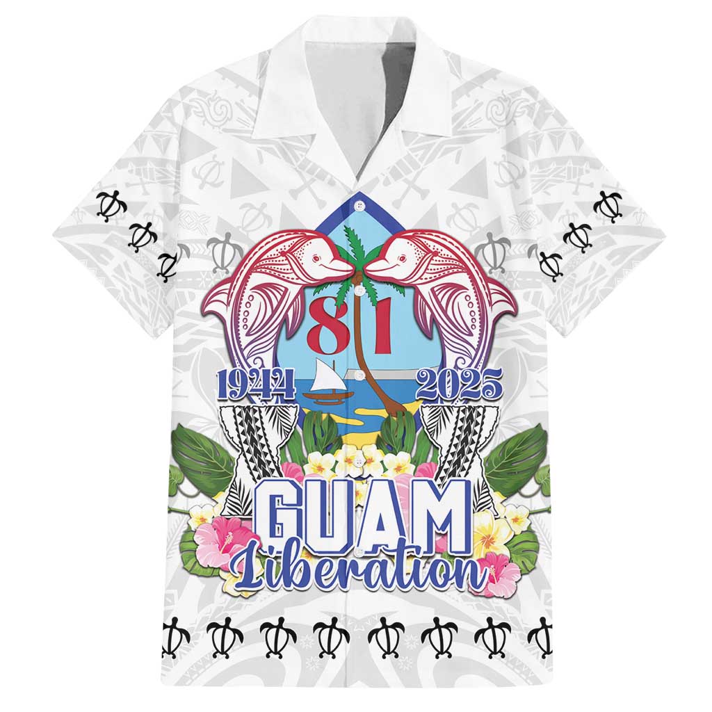 Guam Chamorro Liberation Day Family Matching Tank Maxi Dress and Hawaiian Shirt 81st Anniversary LT05 Dad's Shirt - Short Sleeve White - Polynesian Pride
