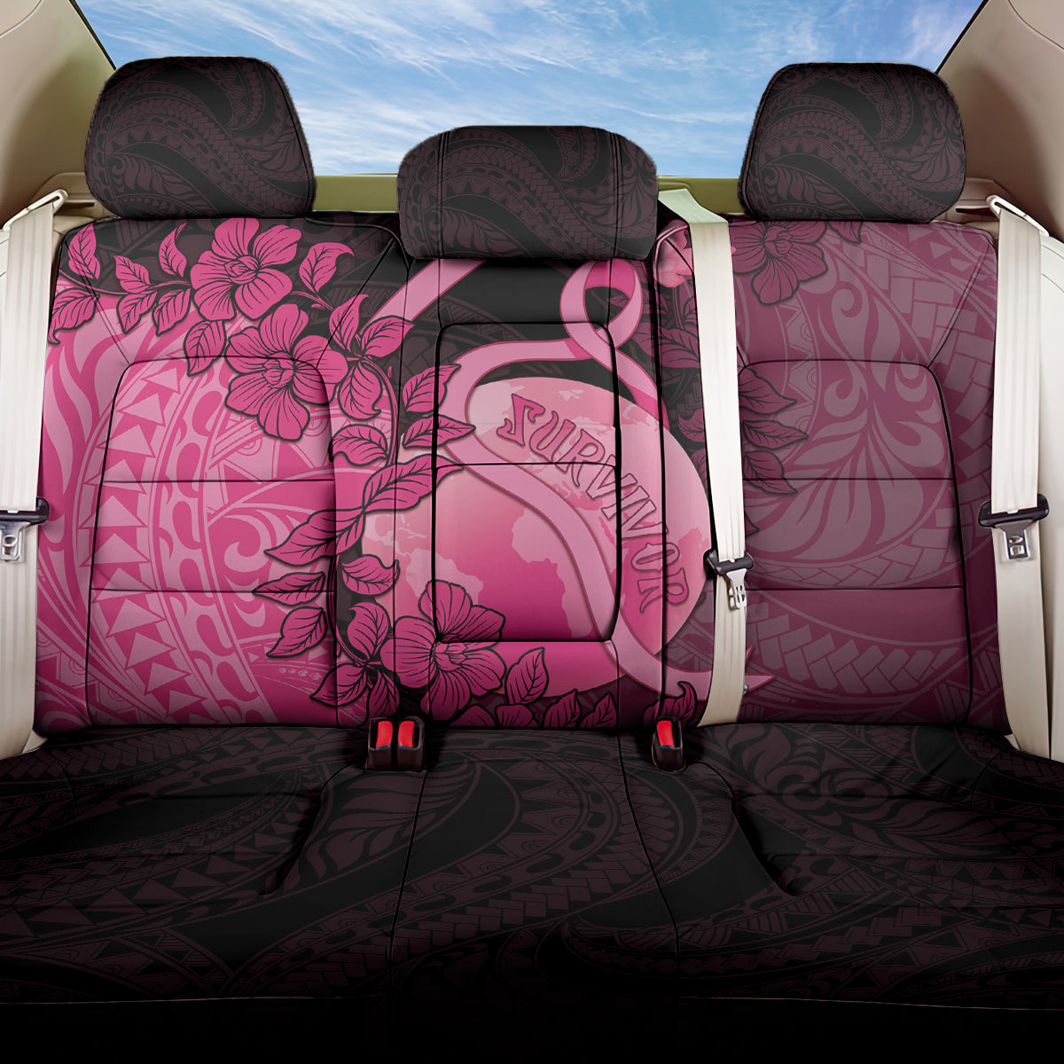 Cancer Fighter Back Car Seat Cover I Beat Cancer LT05 One Size Pink - Polynesian Pride