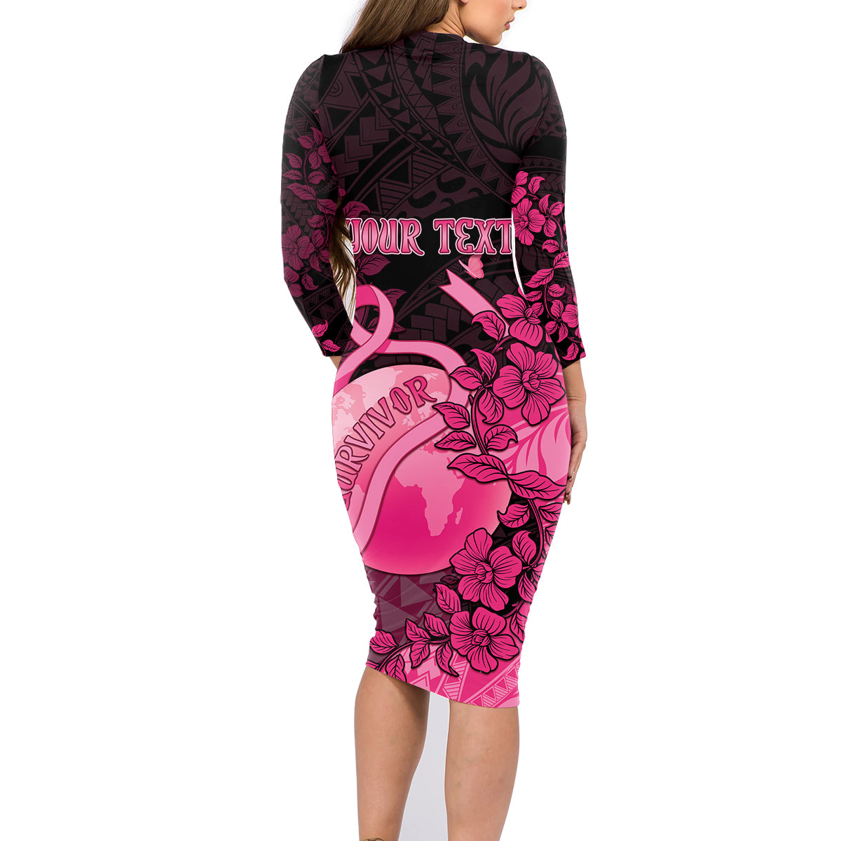 Personalised Cancer Fighter Family Matching Long Sleeve Bodycon Dress and Hawaiian Shirt I Beat Cancer LT05 - Polynesian Pride