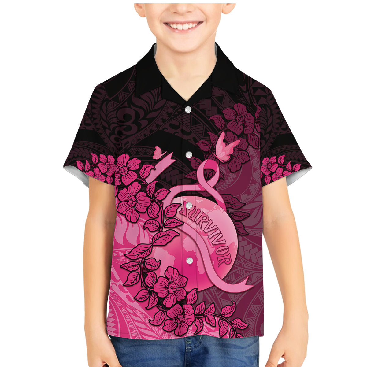 Personalised Cancer Fighter Family Matching Mermaid Dress and Hawaiian Shirt I Beat Cancer LT05 Son's Shirt Pink - Polynesian Pride