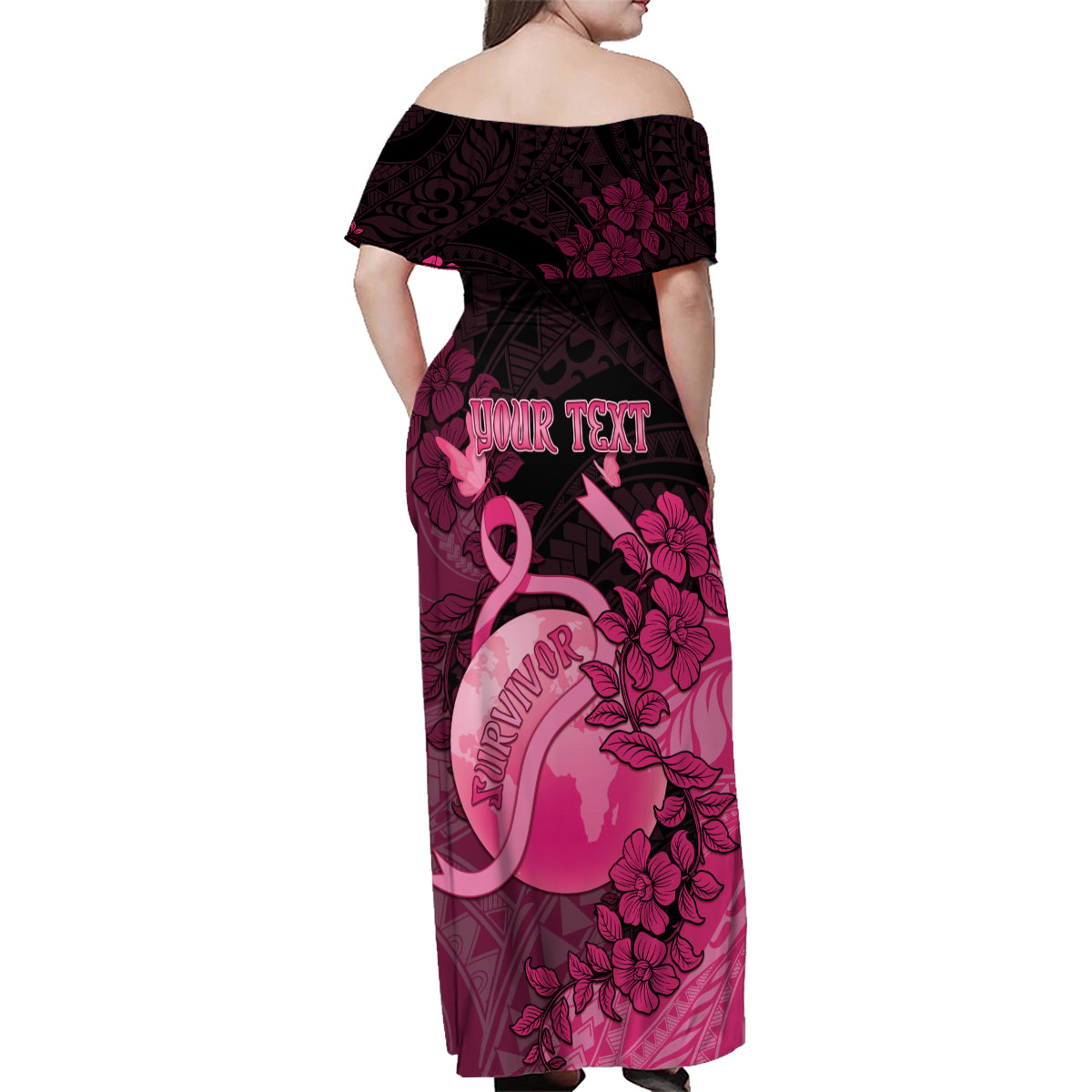 Personalised Cancer Fighter Family Matching Off Shoulder Maxi Dress and Hawaiian Shirt I Beat Cancer LT05 - Polynesian Pride