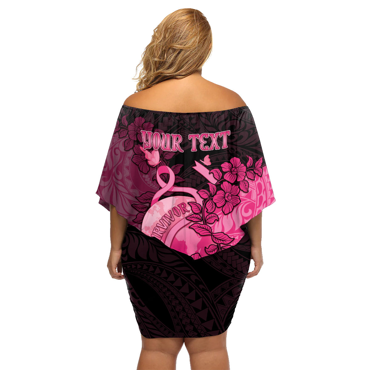 Personalised Cancer Fighter Family Matching Off Shoulder Short Dress and Hawaiian Shirt I Beat Cancer LT05 - Polynesian Pride