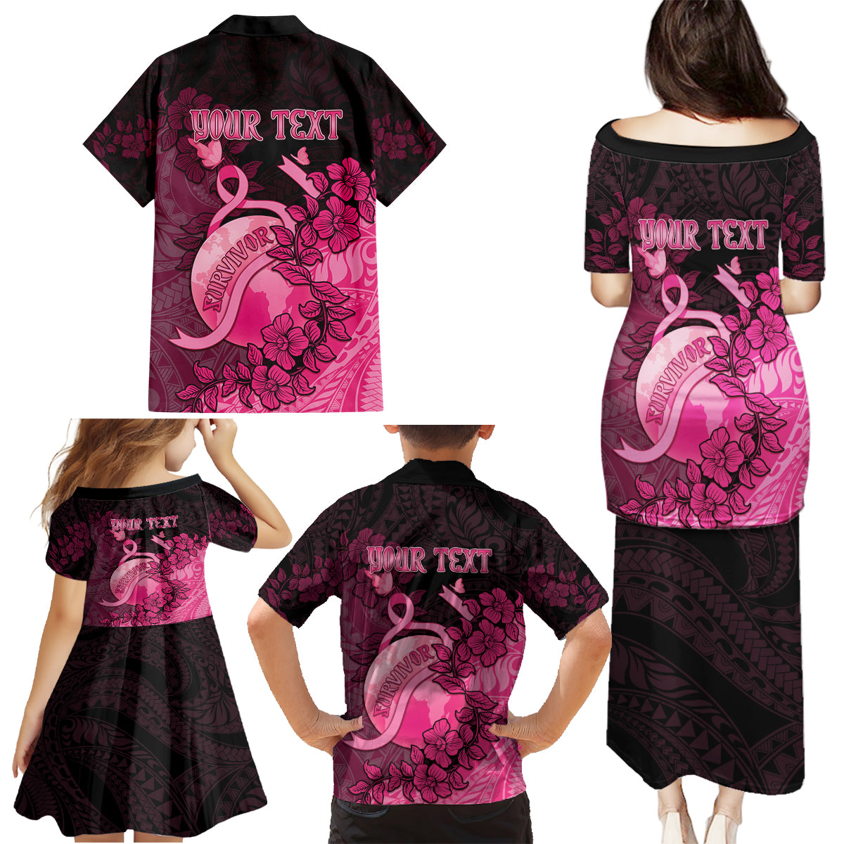 Personalised Cancer Fighter Family Matching Puletasi and Hawaiian Shirt I Beat Cancer LT05 - Polynesian Pride