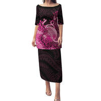 Personalised Cancer Fighter Family Matching Puletasi and Hawaiian Shirt I Beat Cancer LT05 Mom's Dress Pink - Polynesian Pride