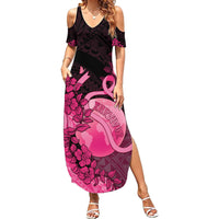 Personalised Cancer Fighter Family Matching Summer Maxi Dress and Hawaiian Shirt I Beat Cancer LT05 Mom's Dress Pink - Polynesian Pride